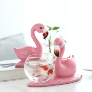 创意绿萝水培玻璃器皿透明花盆，水养鲜花花，器火烈鸟插花瓶桌面摆件