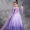 冰雪奇缘公主裙长袖女童连衣裙，紫色艾莎长裙，儿童生日表演出礼服装
