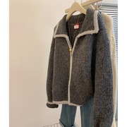 马海毛毛衣女款2023冬季加厚宽松慵懒风外穿拉链针织开衫外套