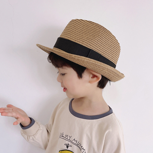儿童防晒帽夏季男童帽子遮阳帽百搭亲子帽编织草帽沙滩宝宝太阳帽
