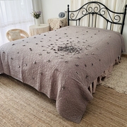 纯色双面华夫格绗缝纯棉床盖欧式全棉，捏褶花单件绗缝被夹棉厚床单