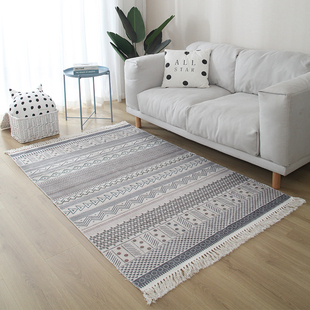 北欧棉麻编织地毯客厅卧室ins摩洛哥风格轻奢波，西米亚几何茶几毯