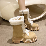 雪地靴女冬防滑加绒2023高跟毛毛，靴小个子厚底增高马丁靴