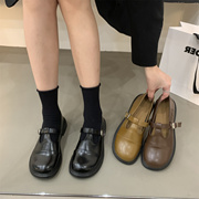 英伦小皮鞋女2024年春季韩版学生复古圆头一脚蹬平底玛丽珍单鞋子