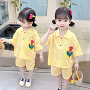 女童装时髦套装洋气儿童夏季短袖两件套大童休闲纯棉夏装