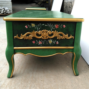 金色祖母绿客厅大茶几实木复古法式手绘长方形茶桌带抽屉雕花设计