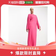 香港直邮潮奢 TRENDYOL 女士Trendyol 蝙蝠袖针织罗纹桃红长款连