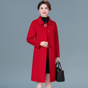红色双面呢羊绒大衣中长款妈妈秋冬婚礼喜宴时尚中老年人毛呢外套