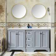 美式浴室柜落地式橡木脸盆柜，组合卫生间洗漱台洗手池卫浴面盆镜柜