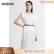 insun恩裳夏季时尚品质，细腻感印花立领舒适真丝连衣裙
