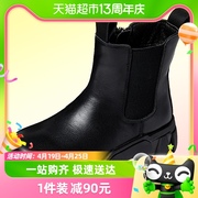 snoffy斯纳菲儿童切尔西靴，2022年秋季女童皮靴，黑色软底单靴子(单靴子)
