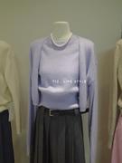 T12原创秋冬款长袖淡紫色女款韩浣熊绒羊毛毛衣针织马甲外套2件套