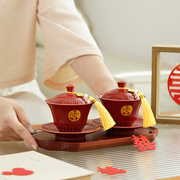 时光结婚敬茶杯喜碗筷套装一对陪嫁婚礼陶瓷改口敬茶喜杯用品大全
