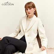 miss COCOON纯色大衣冬装女气质翻领百搭中长款毛呢外套