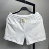 夏天短裤潮男土纯棉休闲裤子白色，修身直筒3分4分大口袋三分四分裤
