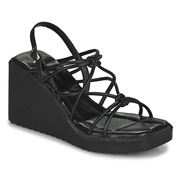 bronx女鞋优雅超高跟坡跟，露趾牛皮凉鞋，小众设计感黑色夏季24