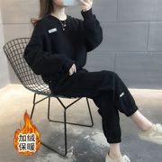 加绒加厚网红休闲运动服套装女秋冬季时尚宽松显瘦卫衣两件套