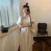 高级感白色连衣裙女夏2022温柔风圆领法式泡泡袖宽松显瘦长裙