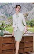 职业连衣裙女气质时尚工作服2023夏季七分袖白色西装两件套