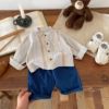 儿童春装纯棉长袖条纹小立领衬衫0-5岁男童韩国童装帅气简约衬衣