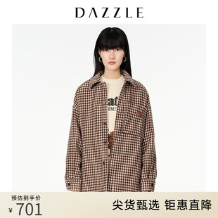 DAZZLE地素奥莱 廓形格纹毛呢外套夹克短大衣女2D4F4423N