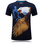 创意个性立体3D短袖T恤男式霸气圆领T恤大码体恤衫带有闪电鹰图案