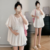 大码孕妇短袖上衣夏小个子时尚韩版设计感休闲遮肚白色衬衫200斤