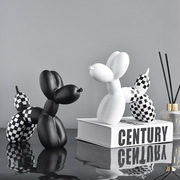 跨境创意黑白格子气球狗摆件家居软装客厅玄关饰品树脂工艺品