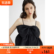 范洛2024年夏季黑色吊带背心，女提花设计感别致减龄蝴蝶结无袖上衣