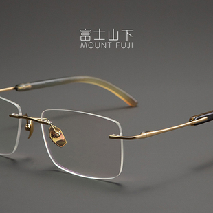 天然牛角无框眼镜框男款，日本超轻纯钛眼镜架近视，男士气质高端潮