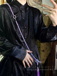 2024紫色串珠斜挎链夏天新中式装饰项链国风复古马面裙配饰品