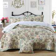 美式复古佩里斯印花绗缝被床盖三件套纯棉床罩盖被空调被 纤之色