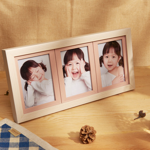 三连框5寸6寸7寸儿童，简约连体相框，木纹宝宝照片组合挂墙韩版摆台