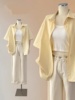 韩国黄色雪纺短袖衬衫女夏季法式小个子天丝垂感外套半袖衬衣上衣