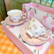 HoneyMee可爱兔子伴手礼陶瓷下午茶杯子生日咖啡双杯碟送礼盒套装
