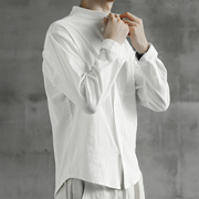 白色亚麻衬衫男秋季长袖中国风男装衬衣宽松男士复古棉麻休闲上衣