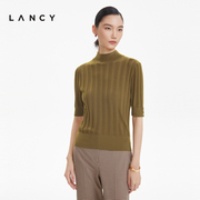 LANCY/朗姿羊毛打底衫2022秋季小立领套头针织衫通勤女士毛衣