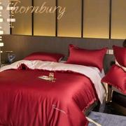 100支天丝床上四件套刺绣婚庆高端结婚红色喜被床单被套床上用品4