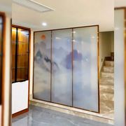 背景墙玄关隔断屏风夹绢夹画国画钢化夹丝新中式，山水艺术玻璃