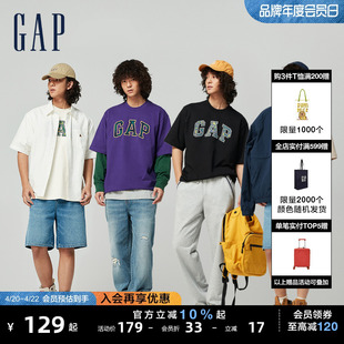 Gap男女装2024春夏LOGO设计感字母经典圆领纯棉短袖T恤885842
