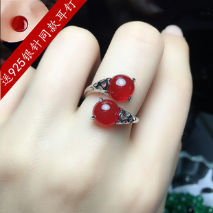 天然红玉髓宝石戒指，s925纯银女时尚，个性玛瑙食指指环本命年礼物