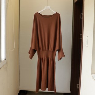 网红原单 韩版女士蝙蝠袖针织连衣裙长裙包臀裙0.7KG