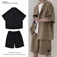 2023港风夏季韩版运动套装，男生宽松t恤学生，短袖简约五分裤高级感