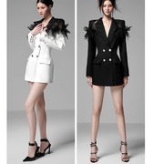 2024早春黑色白色高级感设计感收腰显瘦气质，中长款西装外套女