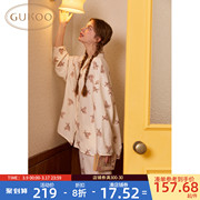 Gukoo/果壳睡衣女春秋款小熊满印宽松薄款可爱女士家居服套装N