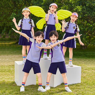 学院风紫色校服套装，小学生班服夏装老师，男女儿童班服幼儿园服