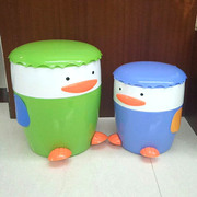 垃圾桶卡通企鹅塑料圆形卫生桶洗手间脚踏式有内桶翻盖垃圾筒