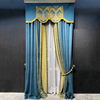 欧式美式高贵复古蓝色雪尼尔提花别墅高窗客厅卧室高端定制窗帘