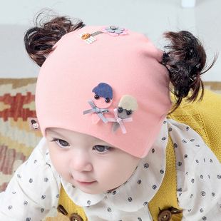婴儿帽子秋冬季女童宝宝假发，帽洋气婴幼儿可爱超萌公主帽春秋