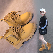 女童马丁靴2023秋季单款大黄工装靴软底防滑英伦风中大童短靴男童